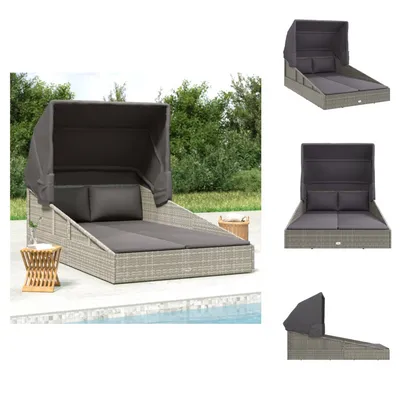 Produktbild von vidaXL Sonnenliege mit Faltdach Grau 200x114x128 cm Poly Rattan - Gartenbetten
