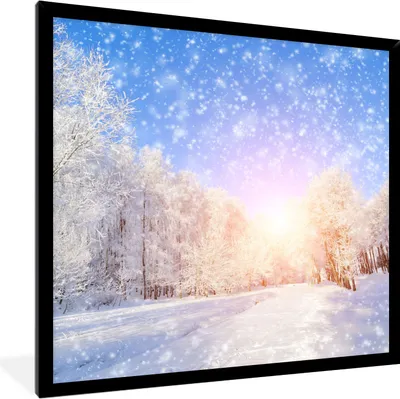 Produktbild von MuchoWow® Gerahmtes Poster Schnee - Sonne - Winter 40x40 cm - Poster mit Schwarzem Bilderrahmen Wandposter Rahmen Foto Bilder - Mit Rahmen - Wanddekoration Schlafzimmer