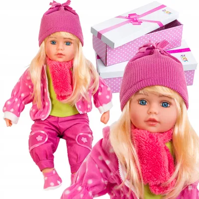 Produktbild von Große Puppe 60 cm-spricht und singt auf Polnisch, lange blonde Haare, Kleidung