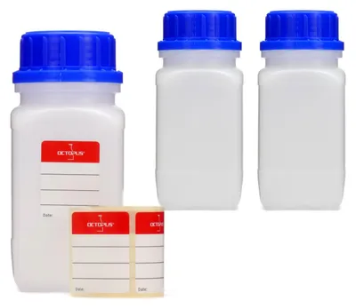 Immagine prodotto di 3x 350 ml bottiglia a collo largo con coperchio blu, colore naturale, quadrata, G 45