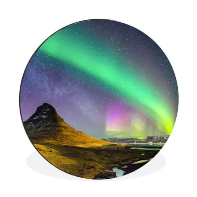 Produktbild von MuchoWow® Aluminium Wandkreis Aurora - Nordlichter - Nacht Ø 90 cm Wanddeko Modern Wohnzimmer - Mauerkreis - Wandbilder - Runde Bild - Bild aus Aluminium - Schlafzimmer - Wohnzimmerdekoration - Wand Dekoration