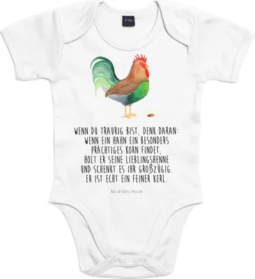 Produktbild von Mr. & Mrs. Panda overall baby Hahn Korn 1. - 3. Monat - Heather Grey - Geschenk, Natur, Strampler, Kurzarmbody, babykleidung body, Babybody, Bauernhof, Eier, Henne