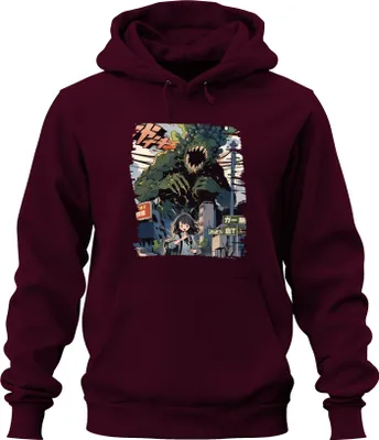 Produktbild von Kaiju Angriff Schulmädchen Monster Apokalypse Stadt Anime Manga Uni Hoodie Kapuzenpullover, Burgundy, 3XL