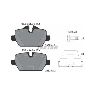 Produktbild von Textar Bremsbeläge hinten für BMW 1 3 + Coupe E81 E87 E90 E92 116-318