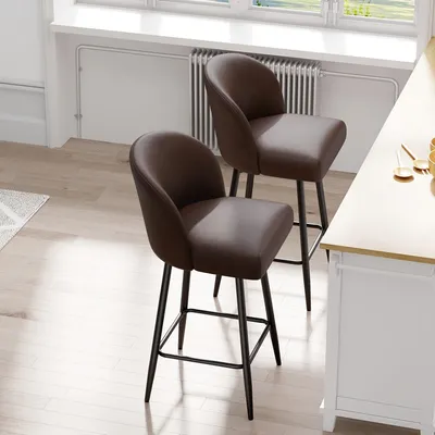 Image de Ensemble de 2 tabourets de bar de style rétro - Tabourets de cuisine en similicuir avec dossier et structure en métal noir