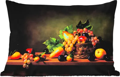 Produktbild von MuchoWow® Outdoor Kissen - Rustikal - Korb - Obst - Stilleben - 50x30 cm - Wetterfest - Lounge Kissen - Sofa kissen - Wohnzimmer Dekoration