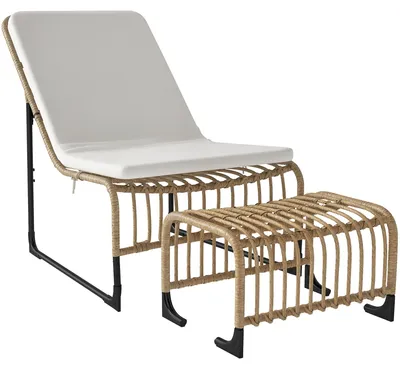 Produktbild von Outsunny Rattan Relaxsessel mit Fußhocker UV-beständig Gartensessel mit Kissen
