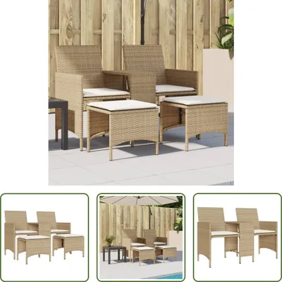 Produktbild von The Living Store Gartensofa 2-Sitzer mit Tisch und Hockern Beige Poly Rattan