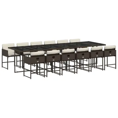Image de vidaXL Ensemble de jardin 13 pièces avec coussins Marron Poly rotin