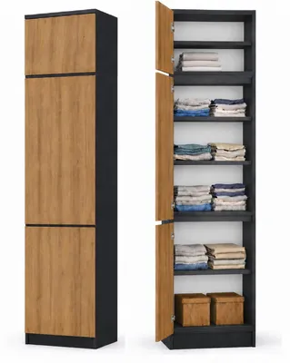 Produktbild von Home Collective Kleiderschrank, Garderobenschrank, Mehrzweckschrank mit Aufsatz 2-türig mit 5 Einlegeböden | Vielseitiger Schrank für Schlafzimmer, Flur oder Büro | Anthrazit/Eiche