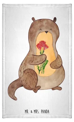 Produktbild von Mr. & Mrs. Panda Handtuch Otter Blumenstrauß - Weiß - Geschenk, Süß, Gästetuch, Seeotter See, Niedlich, Frotteetuch, Gäste-WC, Kleines, Klein