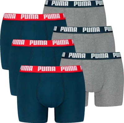 Produktbild von PUMA Herren Boxershorts, 6er Pack - Everyday Basic Boxers 6P, Baumwolle Stretch, einfarbig Blau/Grau M