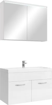 Immagine prodotto di Badplaats Set completo di mobili da bagno Paso 02 80 x 40 cm bianco lucido - Mobili da bagno con lavabo e armadio a specchio