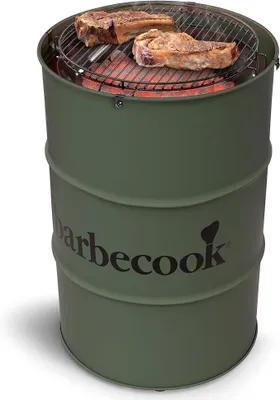 Imagen del producto de Silecomplaza: Parrilla de carbón Edson, forma de barril, con rejilla de acero cromado ajustable, diámetro de 47,5 cm, para jardín, altura de 89 cm, color verde