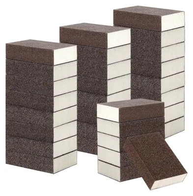Produktbild von 30 Stück Schleifschwamm Set, 60, 80, 100, 120, 180, 220 Körnung Schleifschwämme Schmirgelpapier Handschleifer zum Schleifen, Polieren Metall, Holz, Stahl, 10 x 7 x 2,5 cm