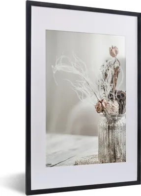Produktbild von MuchoWow® Gerahmtes Poster Topf - Getrocknete Blumen - Pastell 40x60 cm - Poster mit Schwarzem Bilderrahmen Wandposter Rahmen Foto Bilder - Poster in Rahmen