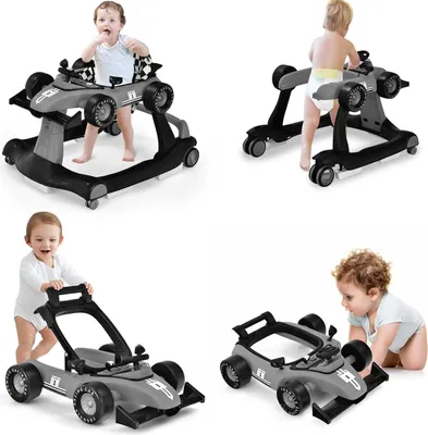 Produktbild von GOPLUS 4-in-1 Lauflernhilfe, Höhenverstellbare & Faltbare Lauflernwagen Tragkraft bis zu 15 kg,  Gehfrei mit Licht Musik  für Kinder von 6-18 Monaten (Grau)