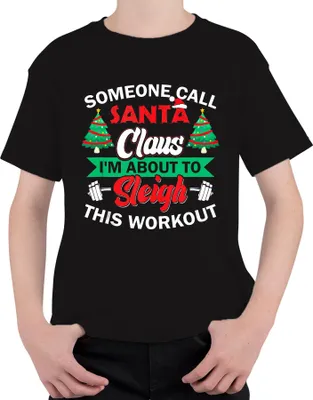 Produktbild von Santa Claus Sleigh This Workout Weihnachten Fitness Gym Lustig Uni Kinder T-Shirt, Schwarz, 128