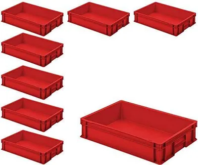 Produktbild von 8x Eurobehälter mit 2 Griffleisten, LxBxH 600x400x120 mm, rot