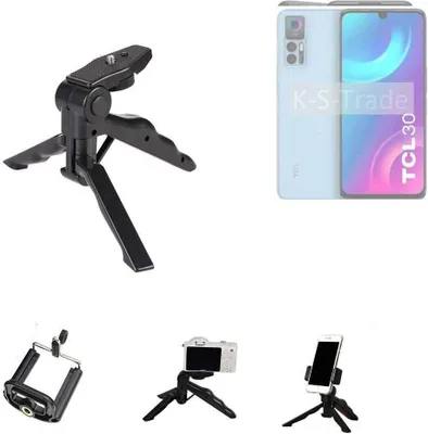 Produktbild von K-S-Trade Stativ Tisch-Ständer Dreibein Handy-Stativ Ständer kompatibel mit TCL 30+ Mini-Stativ Smartphone Tripod Handy-Stativ aus Plastik schwarz