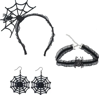 Produktbild von Halloween-Spinnennetz-Kostüm für Damen, schwarzes Spitzen-Stirnband, Halsband, Handschuhe, Spinnennetz-Umhang, Maske, lange Strümpfe bis zum Oberschenkel, für Karnevalspartys, Cosplay-Outfit