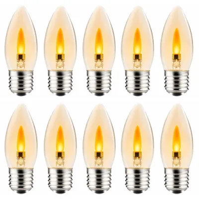 Productafbeelding van 10 LED filamentlampen, kaarsvorm, 1W, E27 fitting, helder glas, flikkerend licht, vuur effect