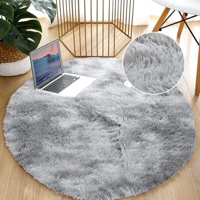 Productafbeelding van Rond vloerkleed voor slaapkamer, woonkamer, antislip, zacht, pluizig, langharig, 160 cm, wit/grijs