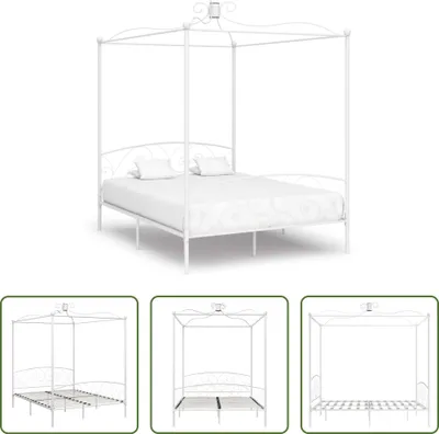 Immagine prodotto di The Living Store Struttura letto a baldacchino in metallo bianco 180 x 200 cm