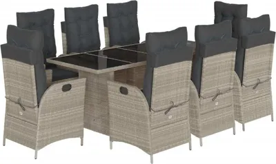 Produktbild von vidaXL 9-tlg. Garten-Essgruppe mit Kissen Hellgrau Poly Rattan