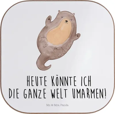 Produktbild von Mr. & Mrs. Panda Tischuntersetzer Otter Umarmen - Weiß - Geschenk, Untersetzer Gläser, Coaster, Optimistisch, für, Tassen, glücklich, Seeotter See, gläseruntersetzer