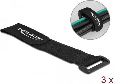 Produktbild von DeLOCK Klett-Kabelbinder mit Schlaufe L 280 x B 38 mm schwarz 3 Stück, Kabelbinder mit Klettverschluss, Schwarz, 280 mm, 38 mm, 3 Stück(e)