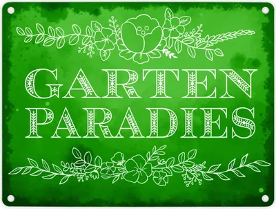 Produktbild von Gartenparadies Metallschild in 15x20 cm in grün mit floralen Ornamenten