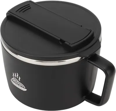 Produktbild von Tragbare Ramen-Nudelschüssel aus Edelstahl, Set mit Deckel, Göffel und Essstäbchen, 1200 Ml, für Büro, Zuhause und Schule (Schwarz)