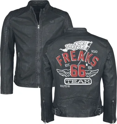 Produktbild von Rock Rebel by EMP Herren schwarze Lederjacke Route 66 mit bedrucktem Innenfutter S