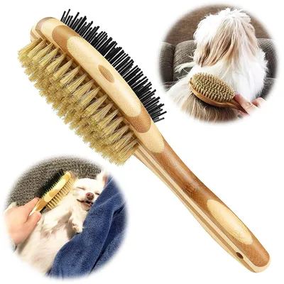 Produktbild von Hunde- und Katzenbürste, Doppelbürste für Hunde und Katzen, Nadelbürste gegen Verfilzungen und Unterwolle – kurze und lange Borsten