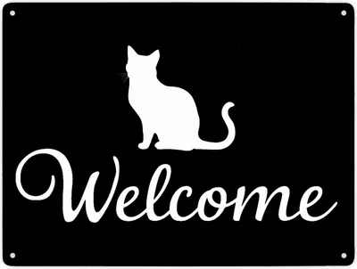 Produktbild von Katzen Silhouette Welcome Metallschild XXL in 28x38 cm