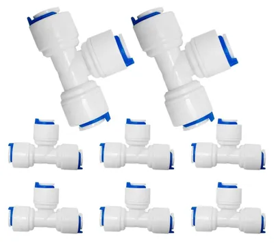 8er Set T-Stück Steckverbindung 1/4 Zoll Push-Fit für Wasserfilter