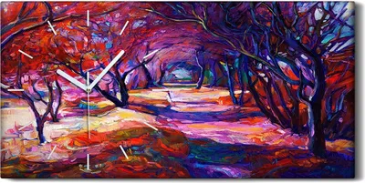 Produktbild von Leinwand Wanduhr Wandkunst Uhr 60x30 Foto Wandbild Landschafts Wälder Pfad - weiße Hände