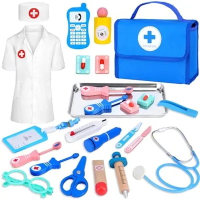 Produktbild von Kinder-Arztkoffer – Spielzeug-Medizinbedarf – Rollenspielzeug – Echter Stethoskop – 24 x 18 x 8 cm – Weiß