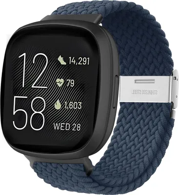 Produktbild von Strap-it Smartwatch-Armband – Verstellbares, geflochtenes Nylonarmband – passend für Fitbit Versa 3 / Fitbit Sense – Dunkelblau