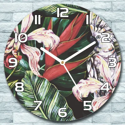 Produktbild von Wanduhr aus Glas Rund fi 30 Tropische Papageien Quarz Deko Schlafzimmer Büro