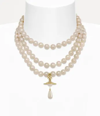 Zdjęcie produktu dla Vivienne Westwood, naszyjnik typu choker z trzema rzędami pereł – złoty/perłowy