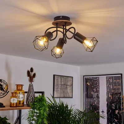 Produktbild von Pissignano »Borio« moderne Deckenlampe aus Metall/Holz in Schwarz/Natur