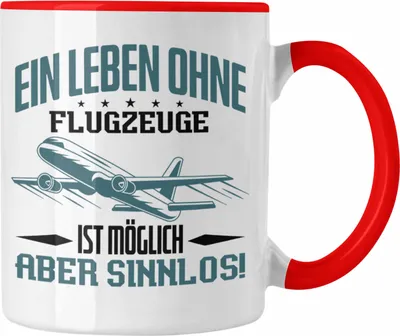 Produktbild von Trendation - Pilot Tasse Geschenk Flughafen Mitarbeiter Fluglotse Ein Leben Ohne Flugzeuge (Rot)