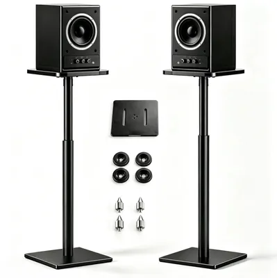 Image de Support pour enceintes - Noir, réglable en hauteur de 72 à 123 cm - Capacité de charge de 25 kg