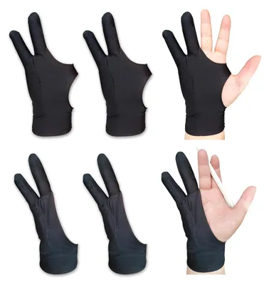 Produktbild von Zeichnungshandschuhe 4 Stück, schwarz, links und rechts, Polyesterfaser, für Tablet und Zeichentablett
