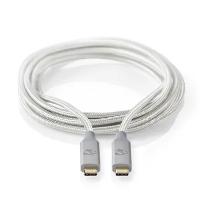 Obrázek produktu pro Nedis USB kabel - USB 3.2 Gen 2x2 - USB-C samec - USB-C samec - 100 W - 4K@60Hz - 20 Gb/s - Pozlacený - 2,00 m - Kulatý - Opletený / Nylon - Stříbrný - Balení s průhledítkem