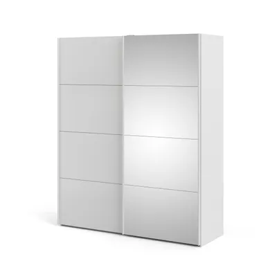 Produktbild von Veto Schiebetürenschrank B183 cm 1 Tür und 1 Spiegeltür weiß und weiß hochglanz.