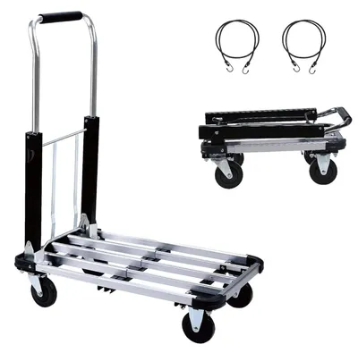 Zdjęcie produktu dla LEADALLWAY Składany wózek ze stopu aluminium z 4 kółkami, regulowana długość, pojemność 330-LB (z 2 kółkami)