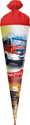 Produktbild von ROTH Schultüte Feuerwehr 70 cm groß mit Licht rund Rot(h)-Spitze Filzverschluss Zuckertüte Schulanfang